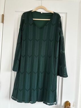 Pinkblush Dark Green V-Neck A-Line Dress